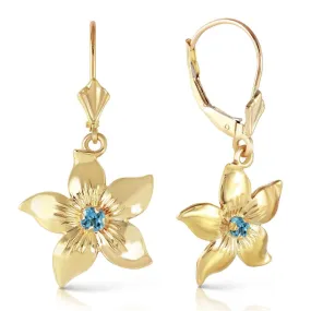 0.2 Carat 14K Solid Yellow Gold Leverback Flowers Earrings Blue Topaz