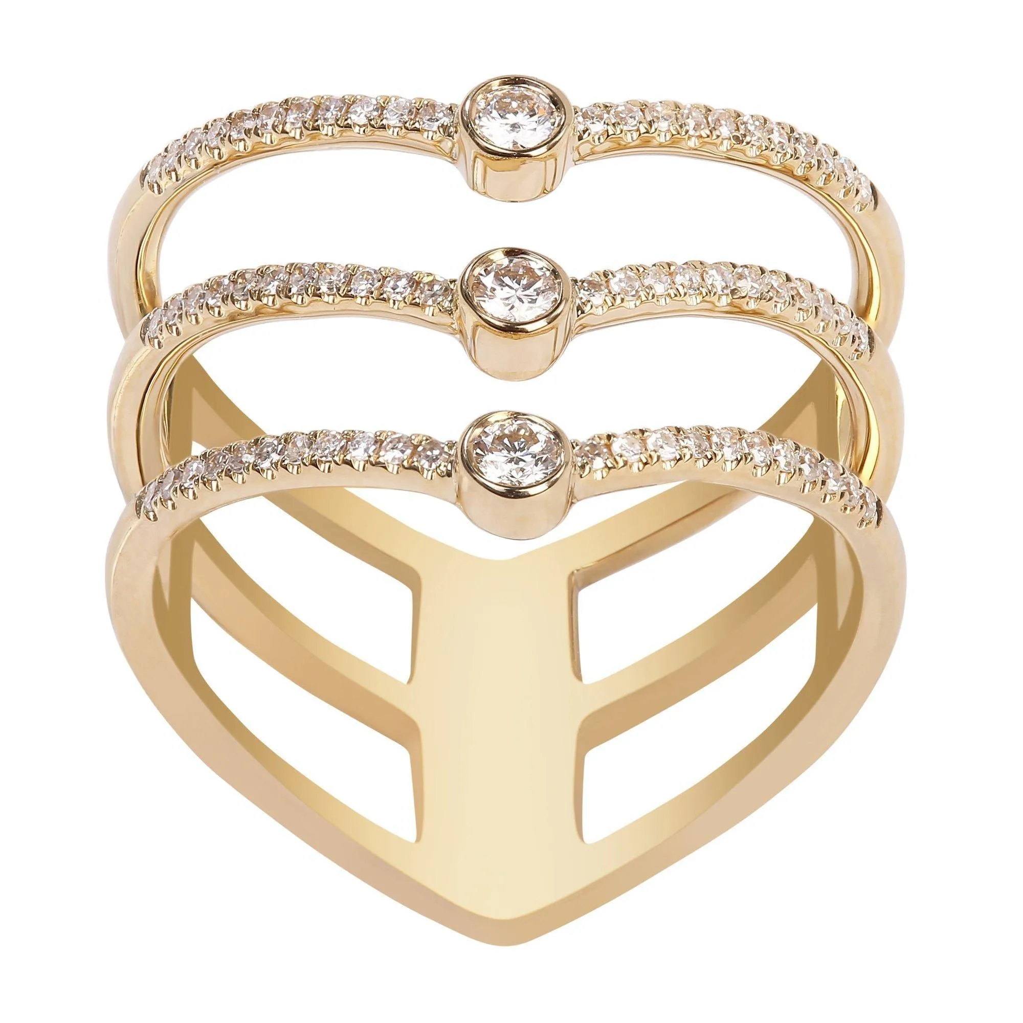 0.3CT Diamond Tri Heart Stacked Diamond Ring Set In 14K Yellow Gold