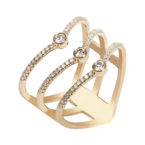 0.3CT Diamond Tri Heart Stacked Diamond Ring Set In 14K Yellow Gold