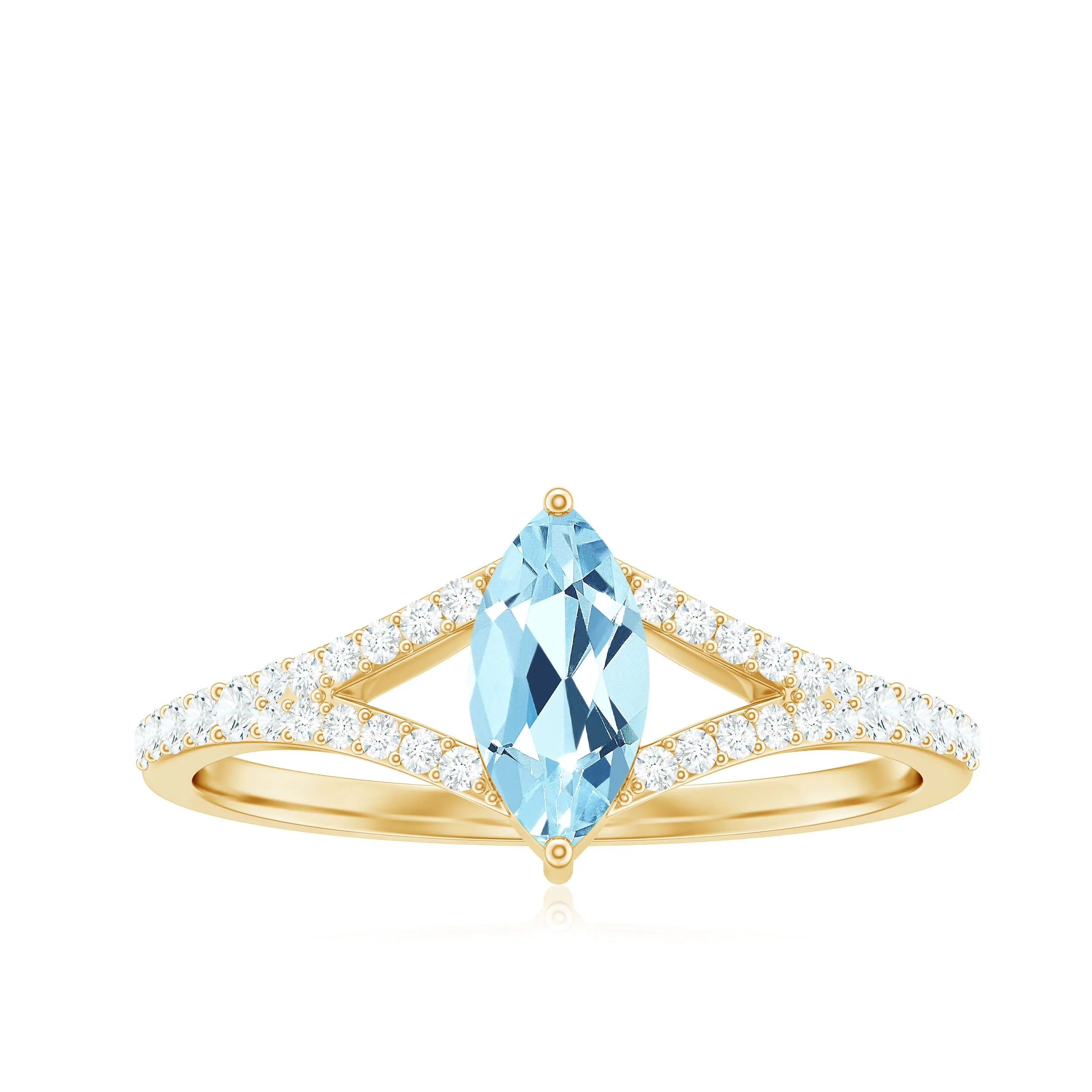 1 Carat Aquamarine Split Shank Engagement Ring with Diamond