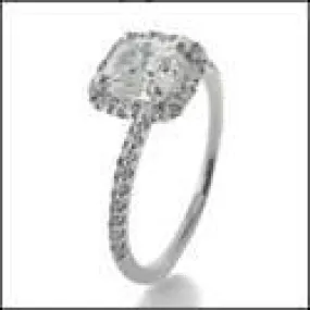 1 Carat Cushion Center Pave Halo Narrow Band Cubic Zirconia Engagement 14K White Gold Ring