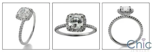 1 Carat Cushion Center Pave Halo Narrow Band Cubic Zirconia Engagement 14K White Gold Ring