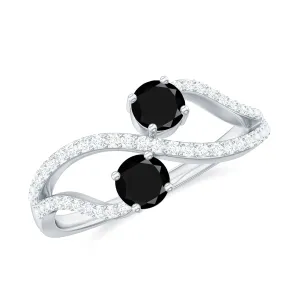 1 CT Minimal Black Spinel and Diamond Engagement Ring