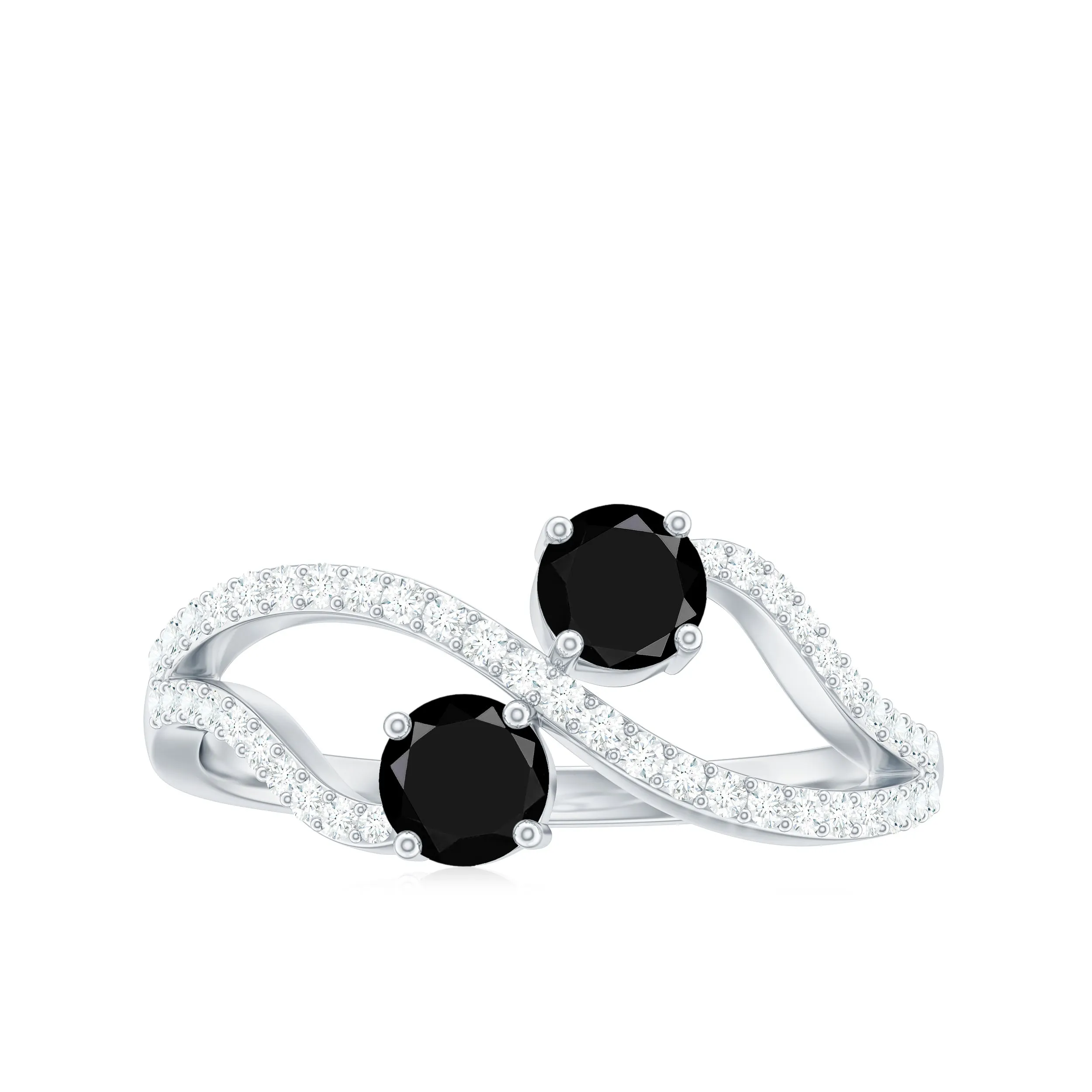 1 CT Minimal Black Spinel and Diamond Engagement Ring