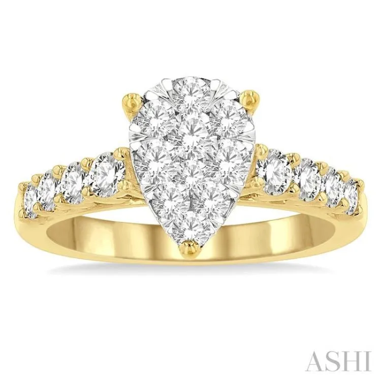 1 ctw Pear Shape Lovebright Round Cut Diamond Engagement Ring in 14K Yellow and White gold