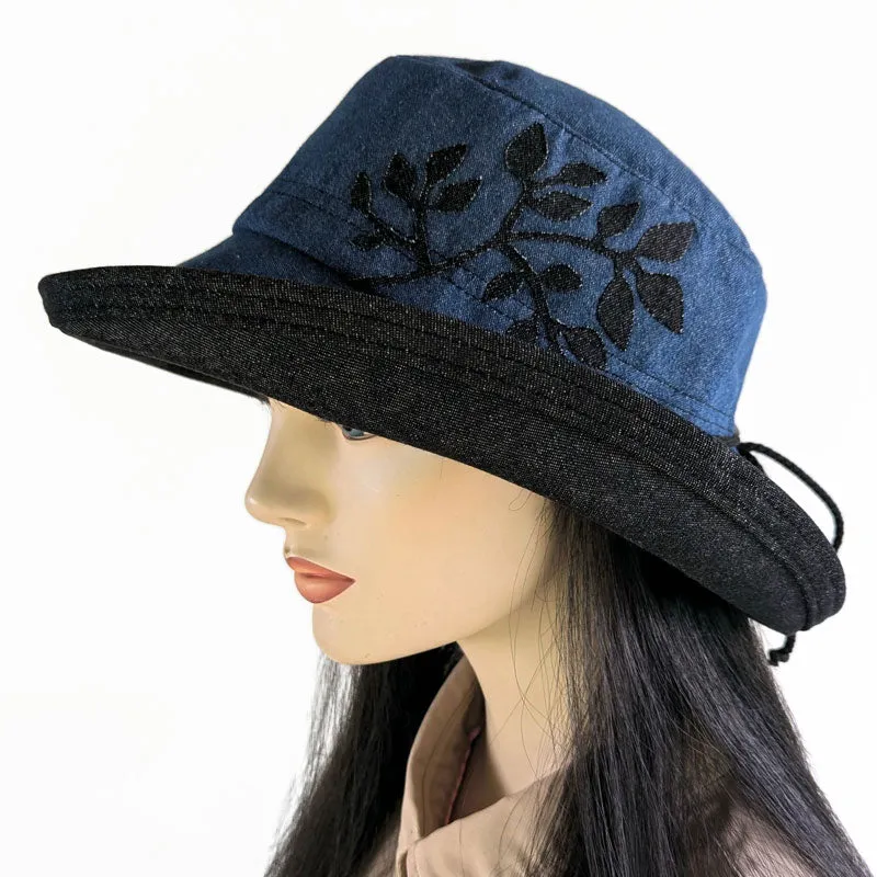 100 Fashion Sunblocker with wide brim and adjustable fit, two tone denim