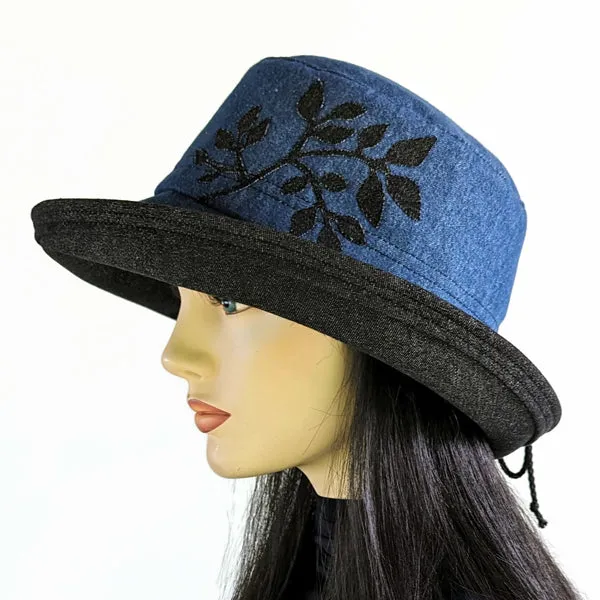 100 Fashion Sunblocker with wide brim and adjustable fit, two tone denim