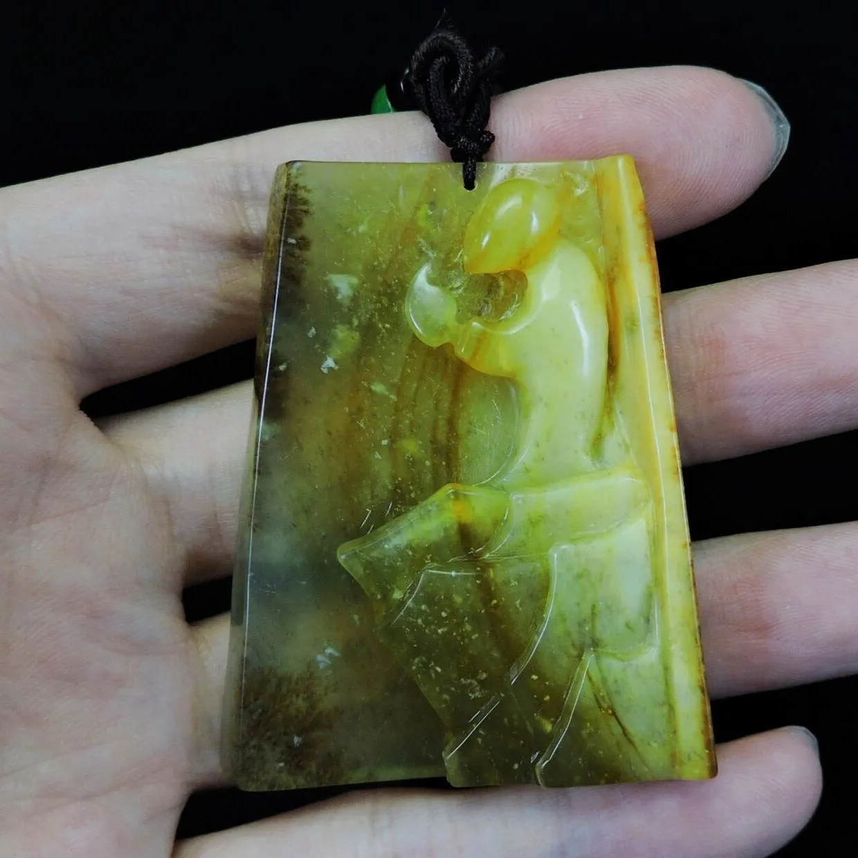 100% Natural Hand-Carved Jade Pendant Jadeite Necklace Buddhist