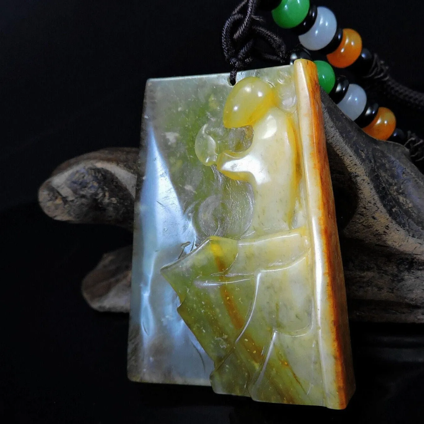 100% Natural Hand-Carved Jade Pendant Jadeite Necklace Buddhist