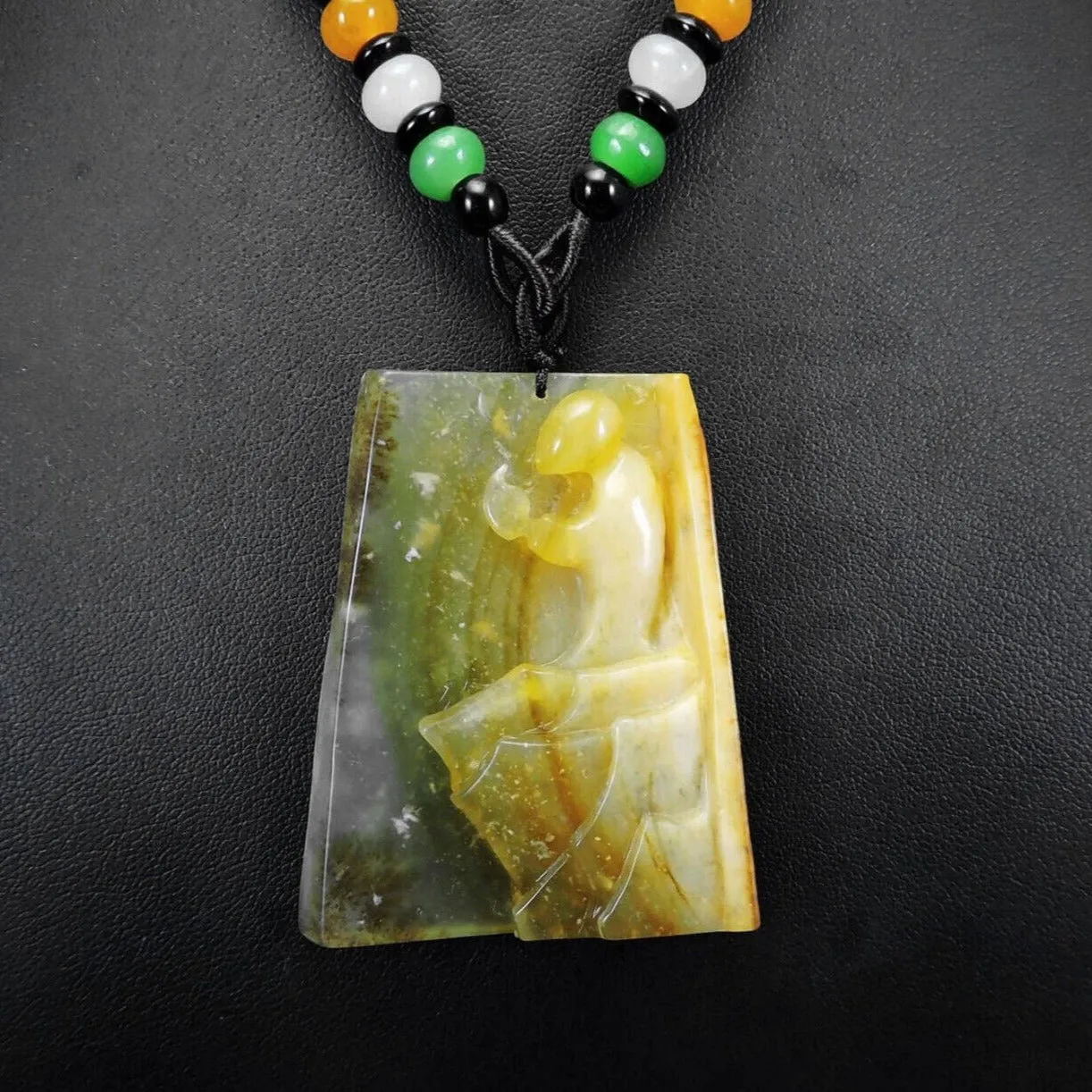 100% Natural Hand-Carved Jade Pendant Jadeite Necklace Buddhist