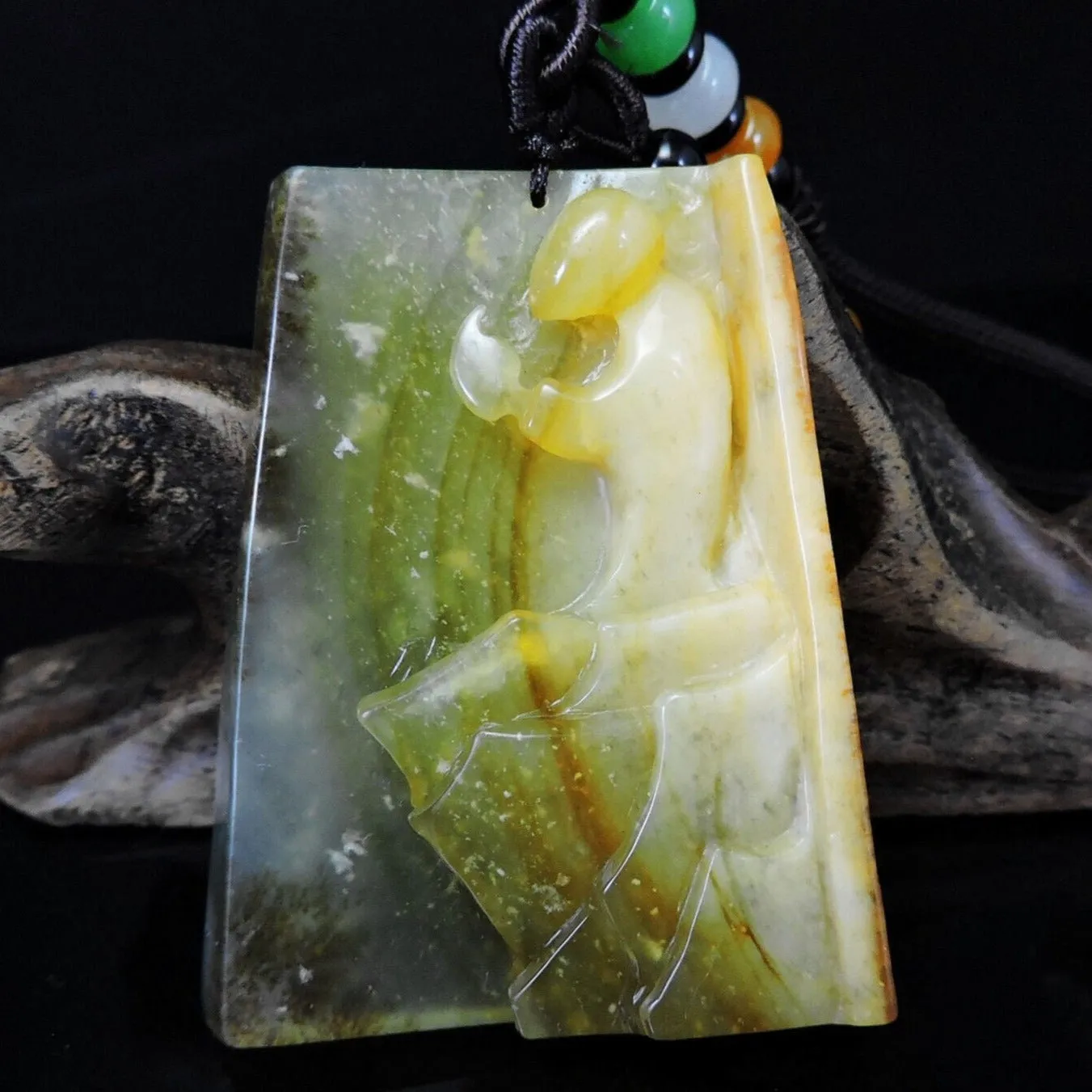 100% Natural Hand-Carved Jade Pendant Jadeite Necklace Buddhist