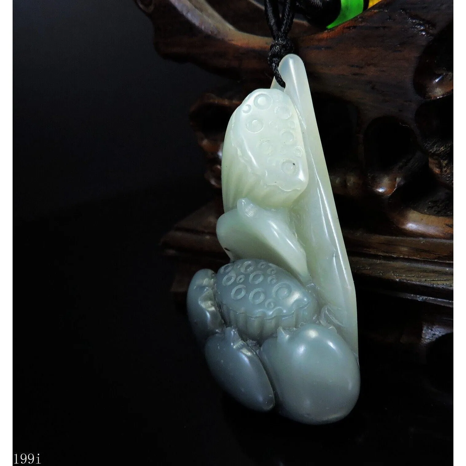 100% Natural Hand-Carved Jade Pendant Jadeite Necklace Lotus Flower