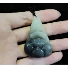 100% Natural Hand-Carved Jade Pendant Jadeite Necklace Lotus Flower