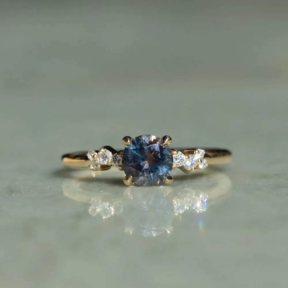 1.01ct Bicolor Midnight Purple Blue Montana Sapphire and Diamond Starry Night Low Profile Solitaire in 14k Yellow Gold