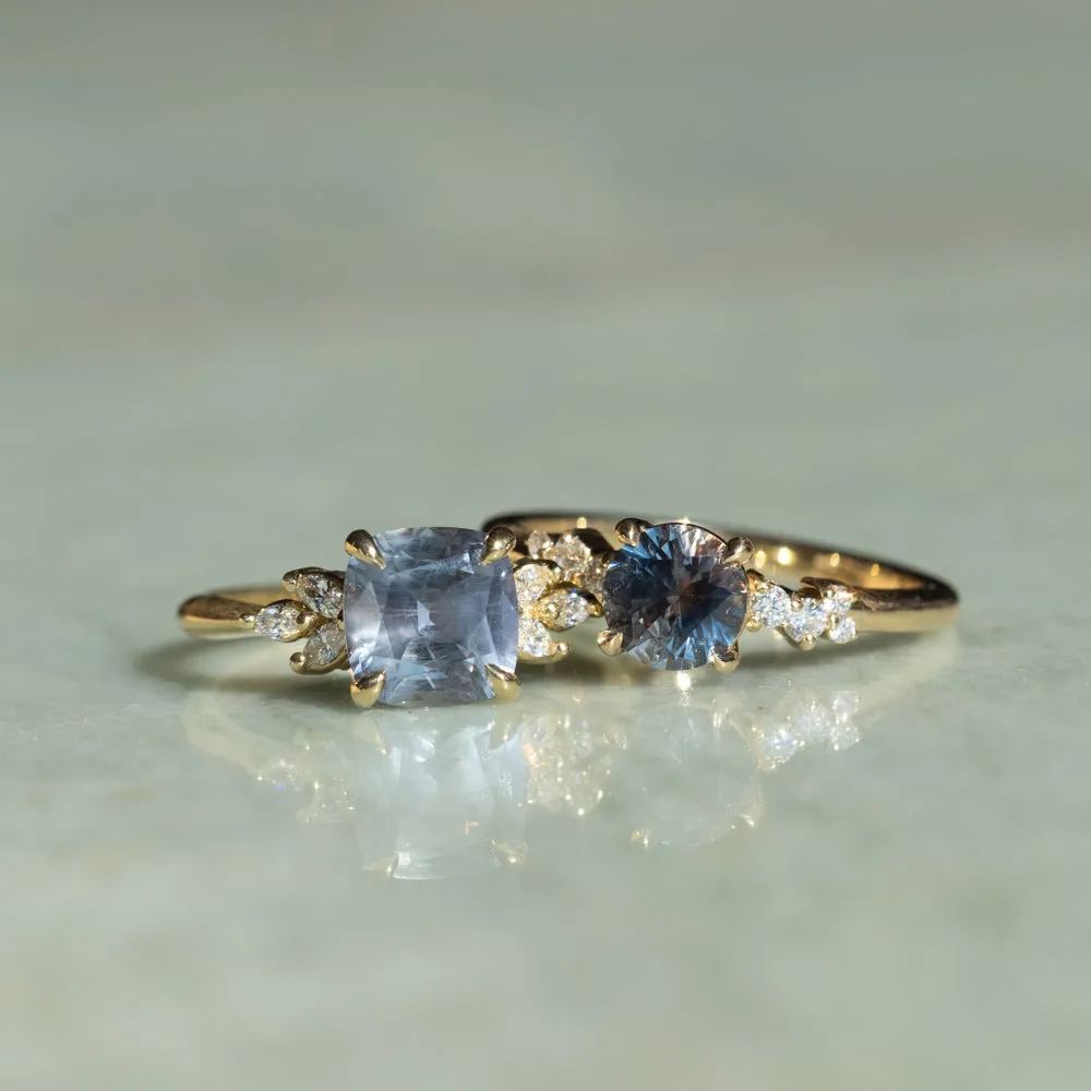 1.01ct Bicolor Midnight Purple Blue Montana Sapphire and Diamond Starry Night Low Profile Solitaire in 14k Yellow Gold