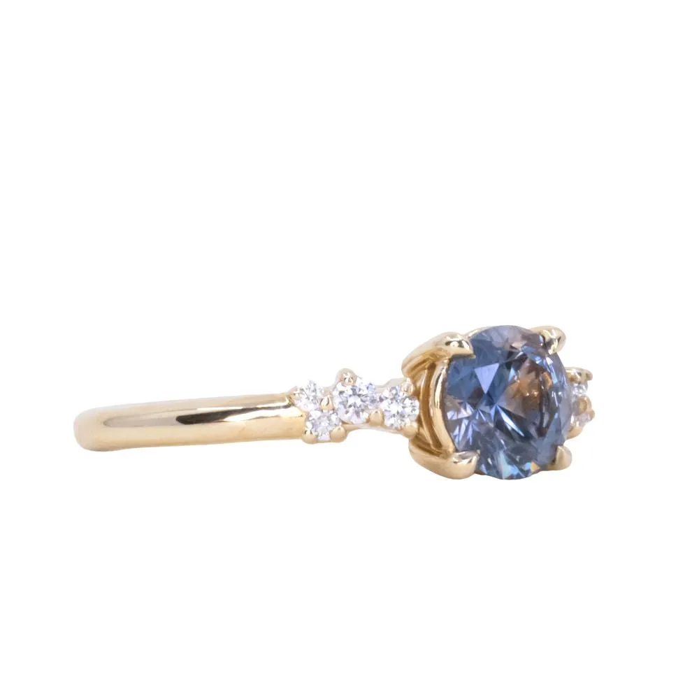 1.01ct Bicolor Midnight Purple Blue Montana Sapphire and Diamond Starry Night Low Profile Solitaire in 14k Yellow Gold