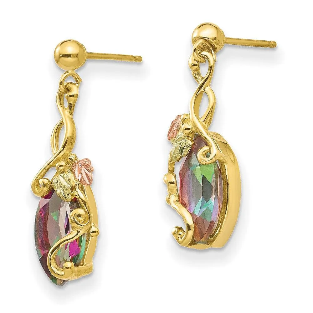 10k Tri-color Black Hills Gold Mystic Topaz Post Dangle Earrings