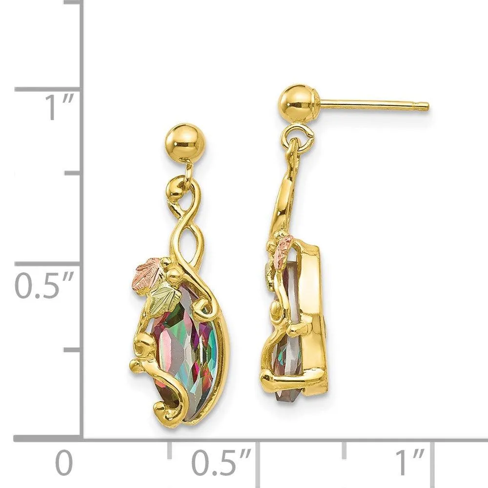 10k Tri-color Black Hills Gold Mystic Topaz Post Dangle Earrings