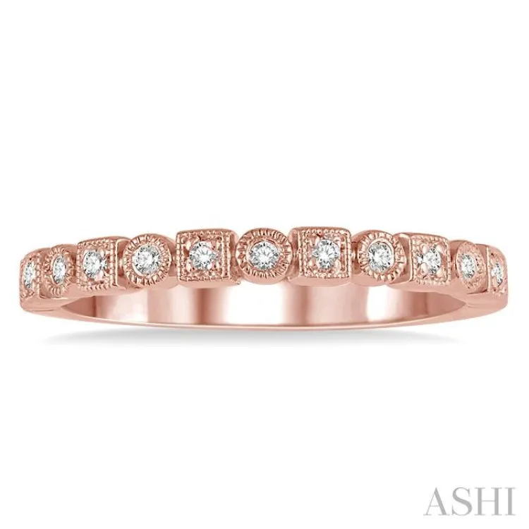 1/10 ctw Square & Circular Mount Round Cut Diamond Stackable Band in 14K Rose Gold