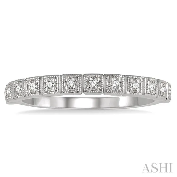 1/10 Ctw Square Mount Round Cut Diamond Stackable Band in 14K White Gold