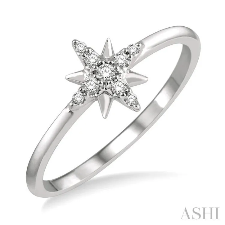 1/10 Ctw Star Center Round Cut Diamond Petite Fashion Ring in 10K White Gold