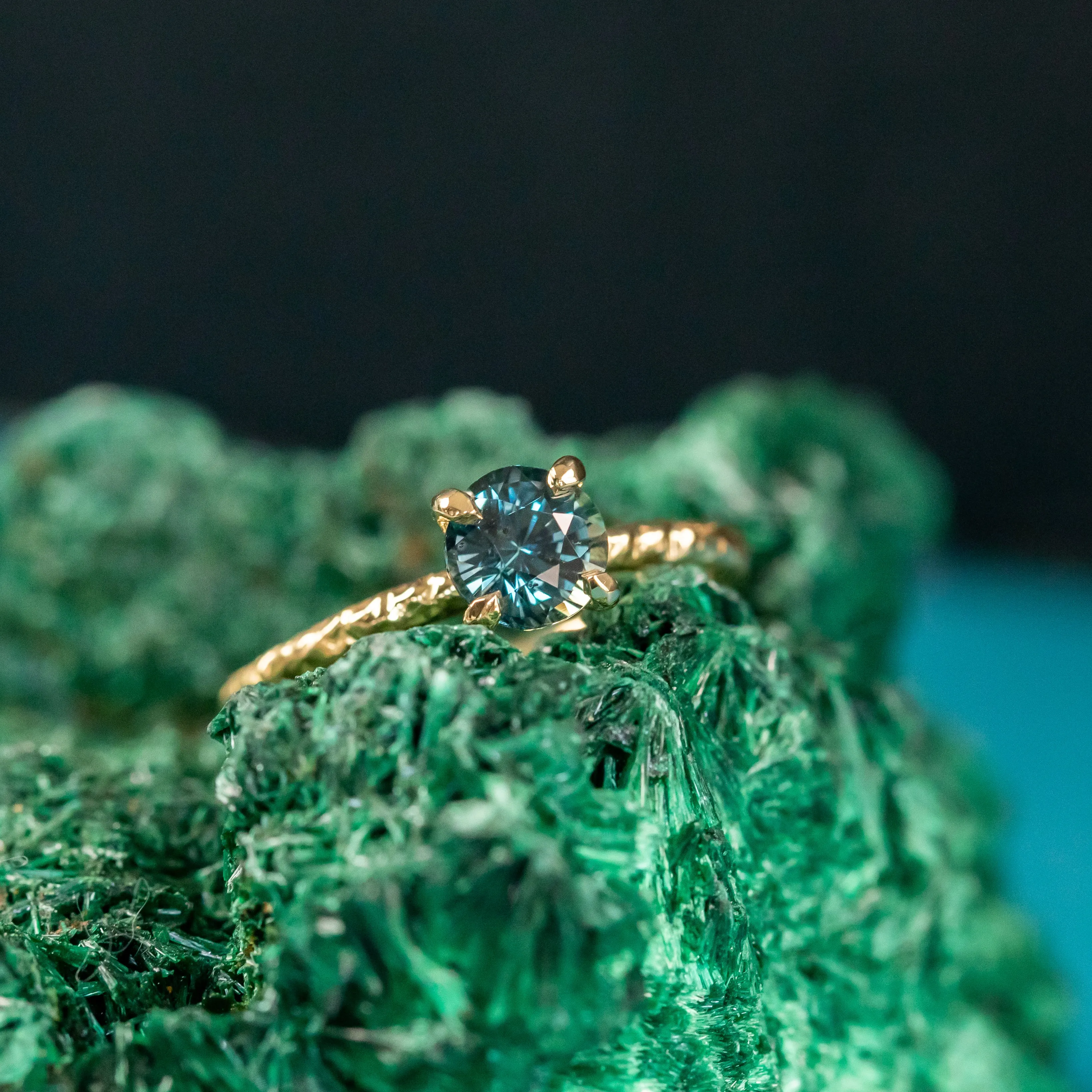 1.13ct Round Tanzanian Color-Shifting Sapphire Evergreen Carved Solitaire in 18k Yellow Gold