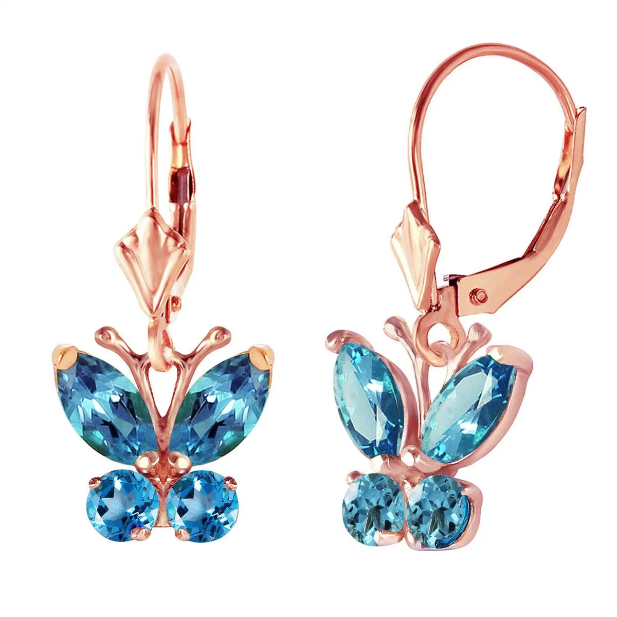 1.24 Carat 14K Solid Rose Gold Butterfly Earrings Blue Topaz