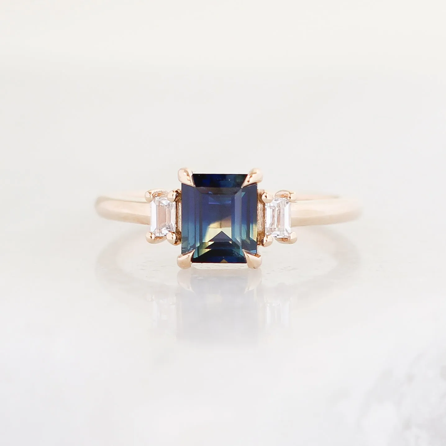 1.37ct Trilogy Emerald Cut Blue Sapphire Ring