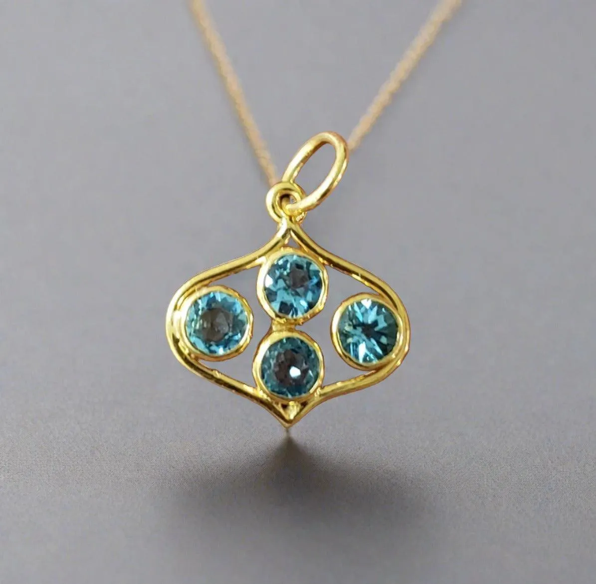 14k Gold Dainty Swiss Blue Topaz Pendant