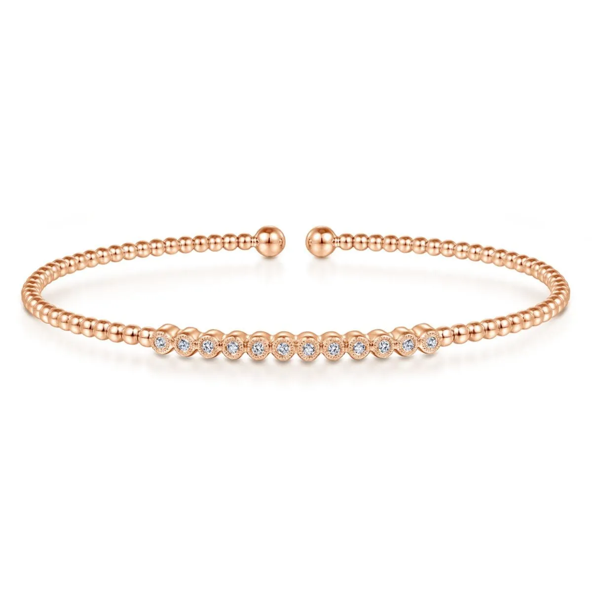 14K Rose Gold Bujukan Cuff Bracelet with Diamond Stations - BG4118-62K45JJ