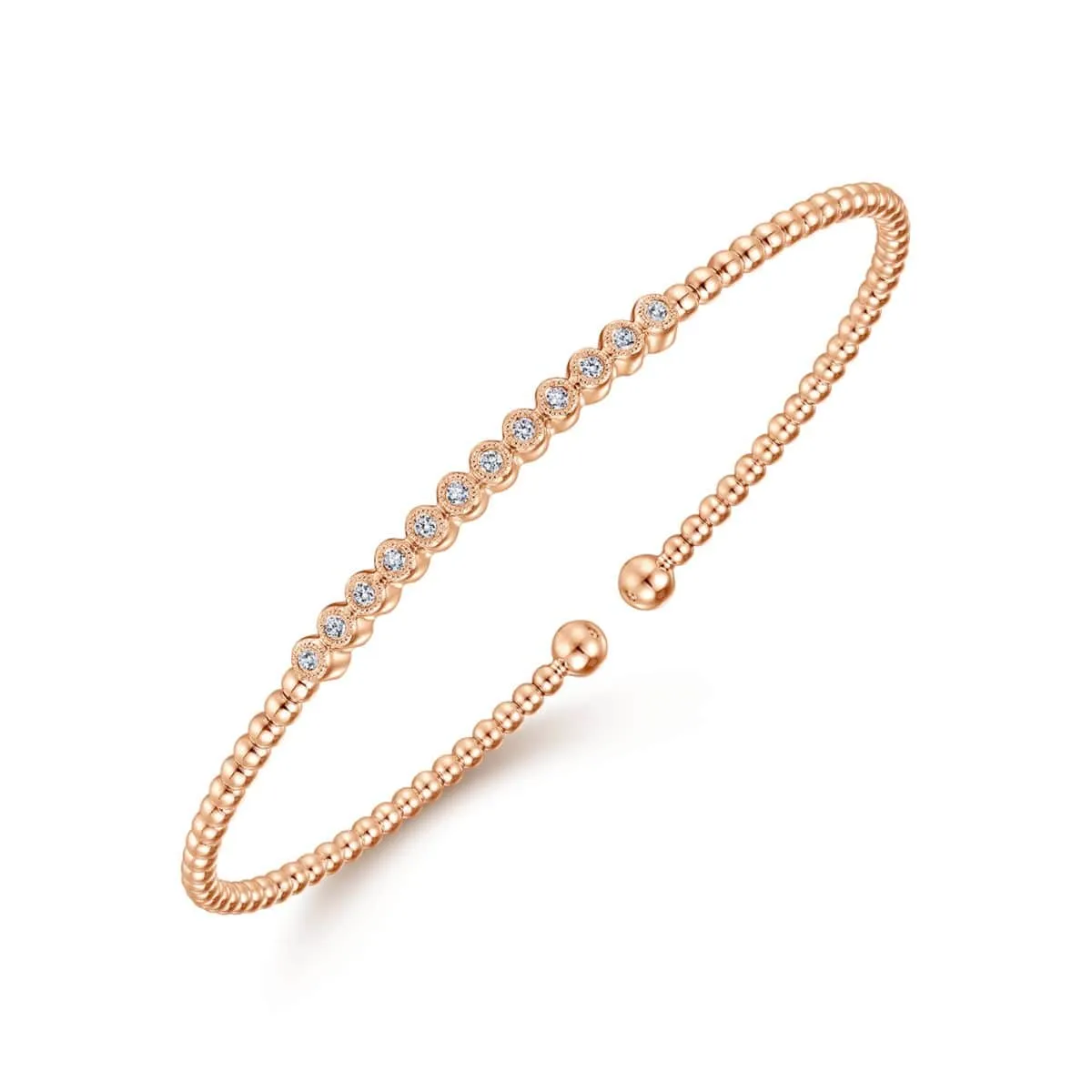 14K Rose Gold Bujukan Cuff Bracelet with Diamond Stations - BG4118-62K45JJ