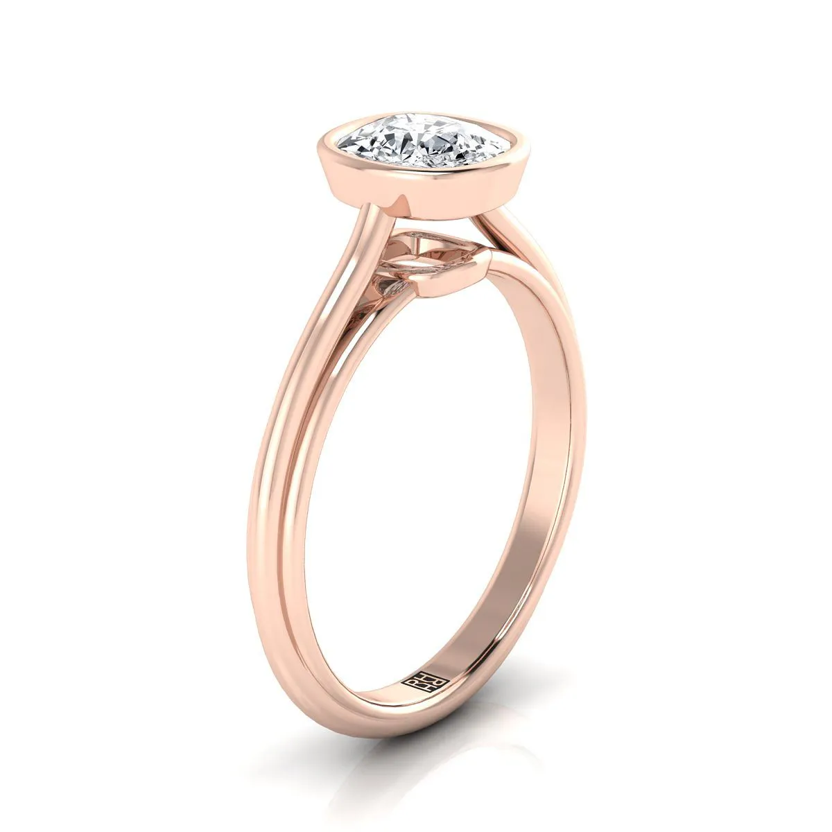 14K Rose Gold Cushion  Bezel Halo Cathedral Solitaire Engagement Ring