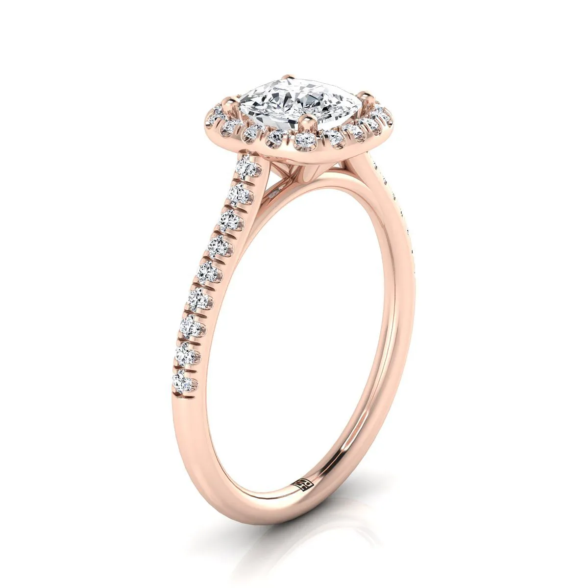 14K Rose Gold Cushion Diamond Simple Prong Set Halo Engagement Ring -1/3ctw