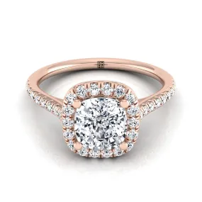 14K Rose Gold Cushion Diamond Simple Prong Set Halo Engagement Ring -1/3ctw