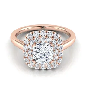 14K Rose Gold Cushion Diamond Stair Step Double Halo Engagement Ring -1/2ctw