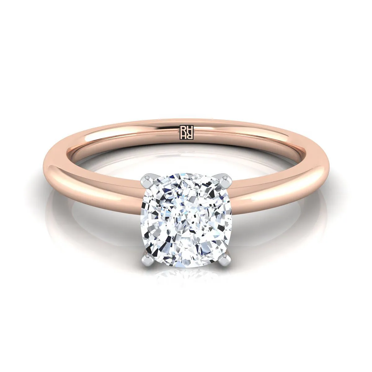 14K Rose Gold Cushion  Round Comfort Fit Claw Prong Solitaire Engagement Ring