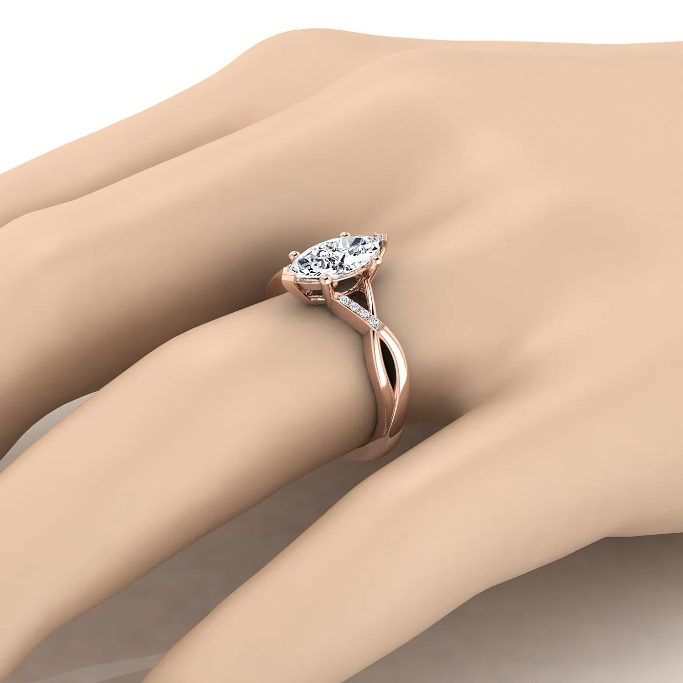 14K Rose Gold Marquise  Diamond Criss Cross Twist Engagement Ring