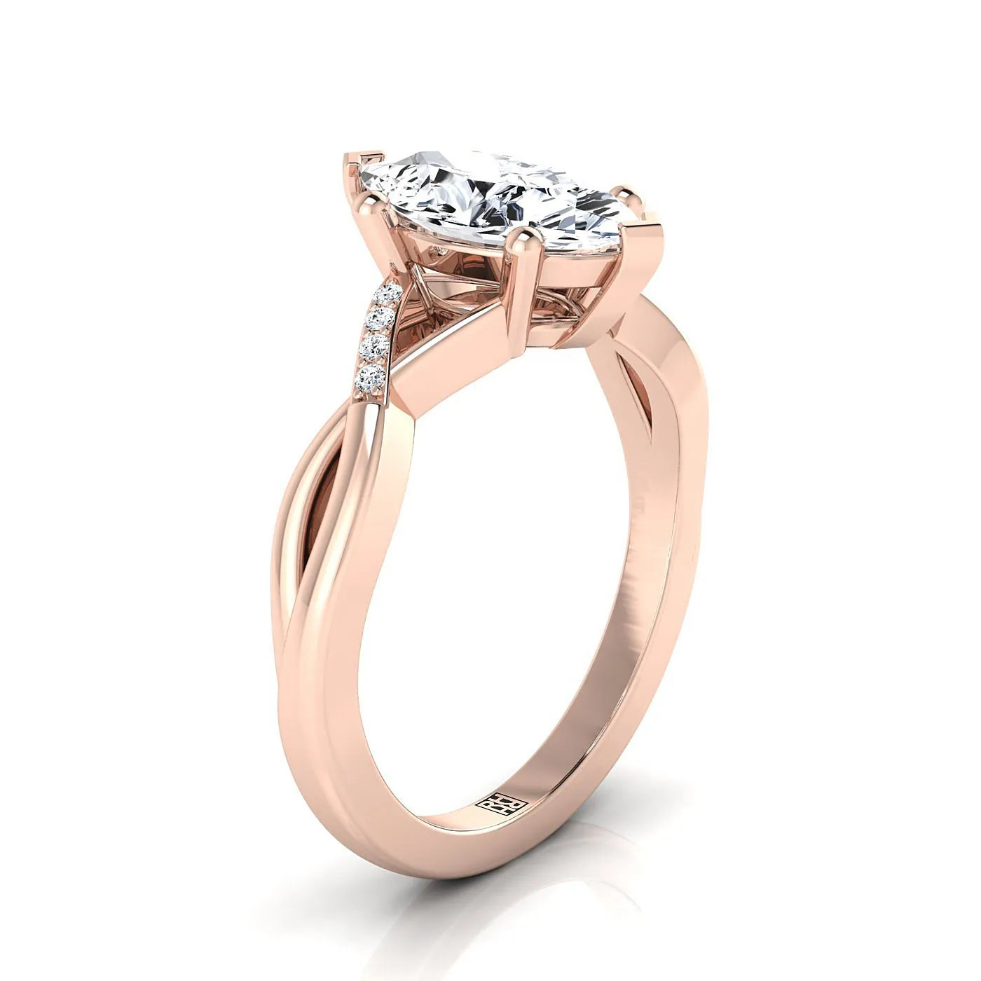 14K Rose Gold Marquise  Diamond Criss Cross Twist Engagement Ring