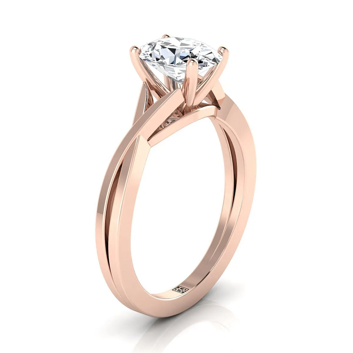 14K Rose Gold Oval Delicate Twist Solitaire Engagement Ring