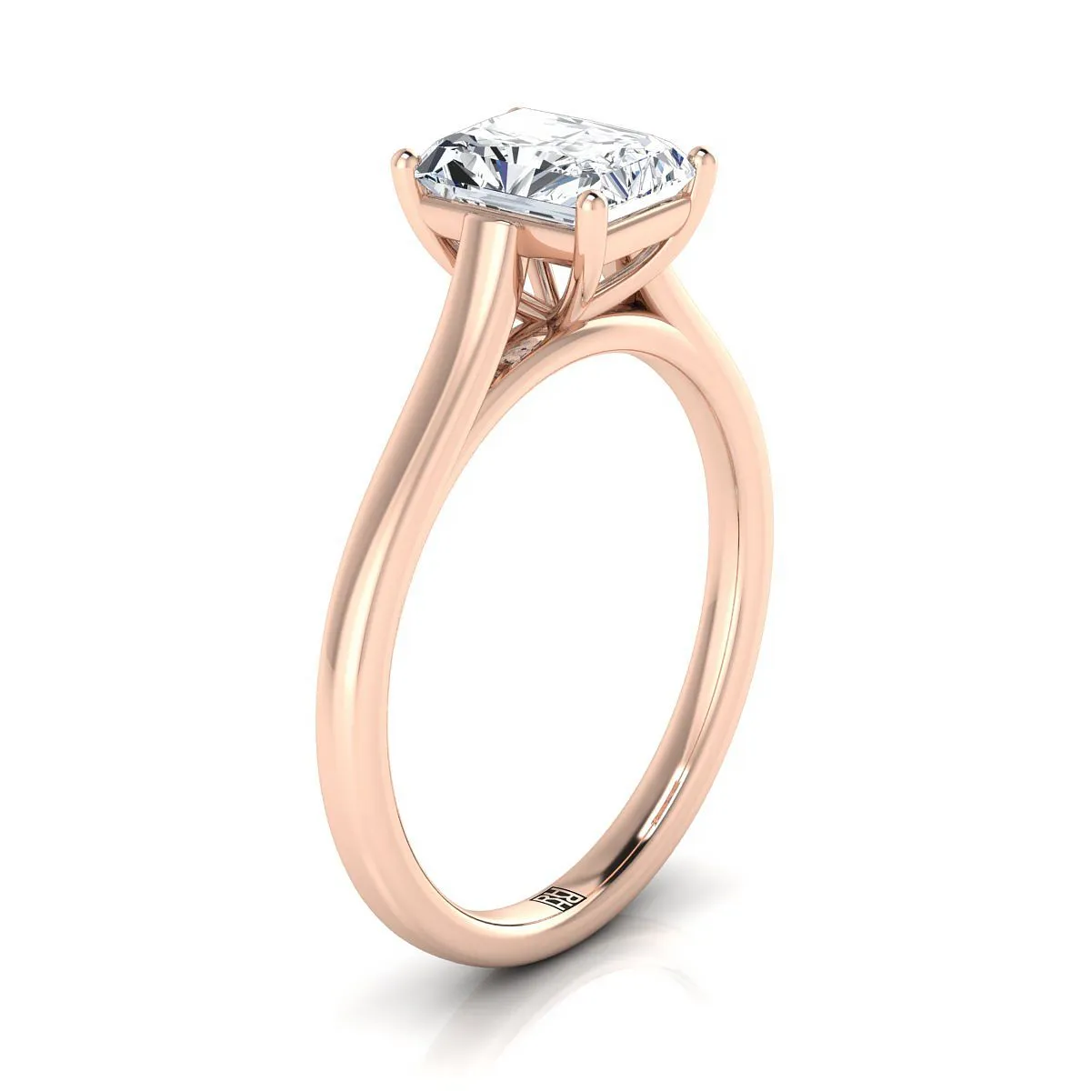 14K Rose Gold Radiant Cut Center  Elegant Cathedral Solitaire Engagement Ring