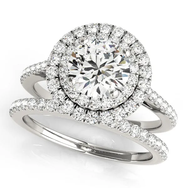 14K Round Double Halo Engagement Ring