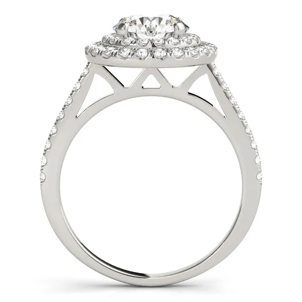 14K Round Double Halo Engagement Ring