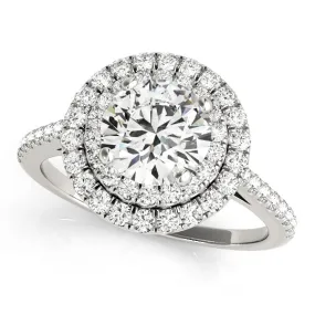 14K Round Double Halo Engagement Ring