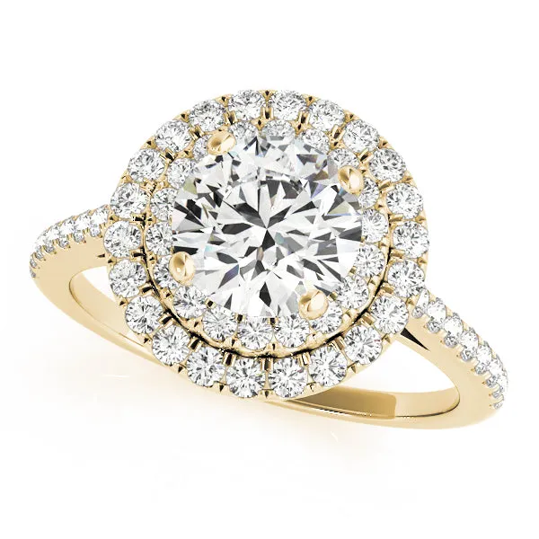 14K Round Double Halo Engagement Ring