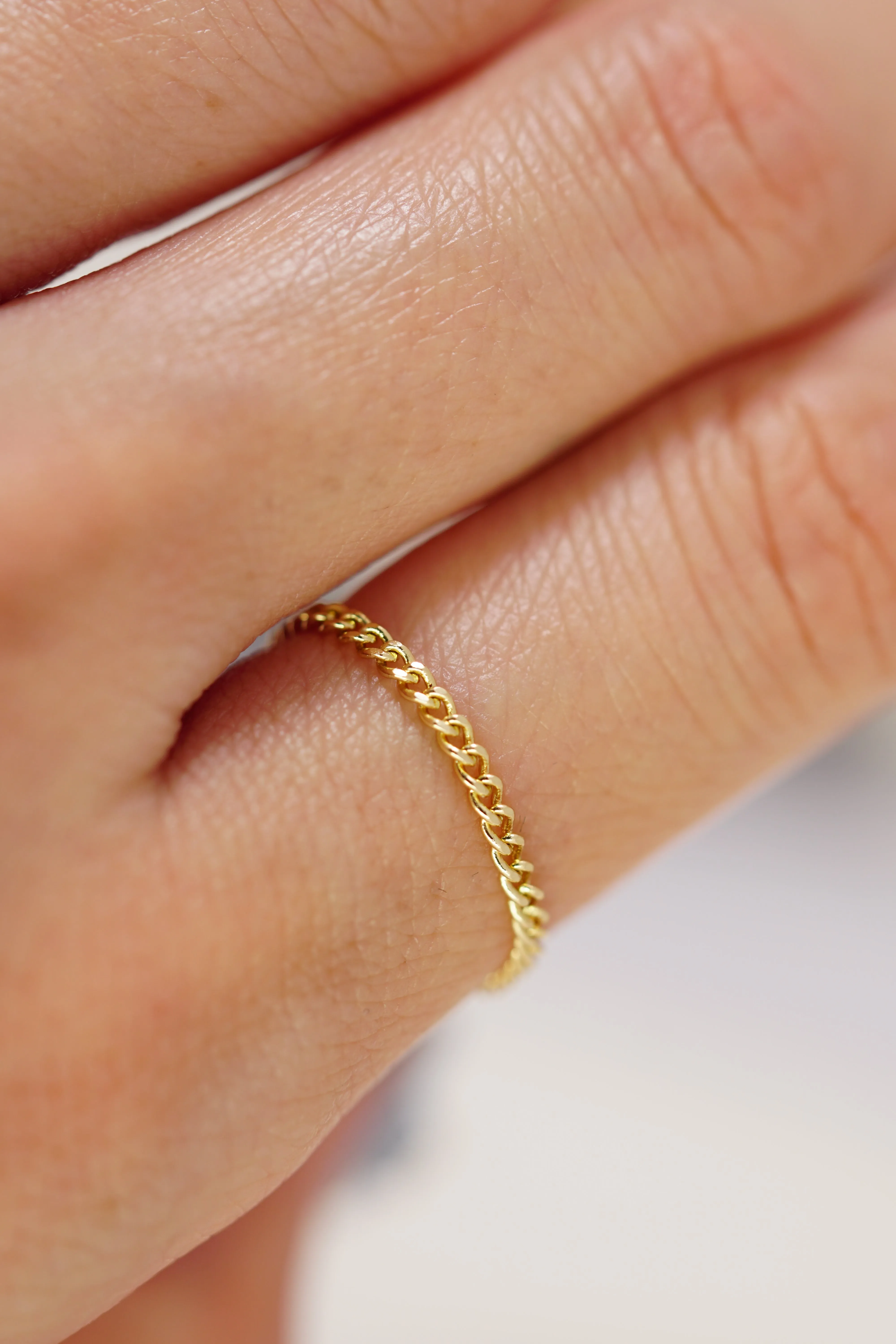 14K Solid Gold Flat Cuban Chain Stackable Ring