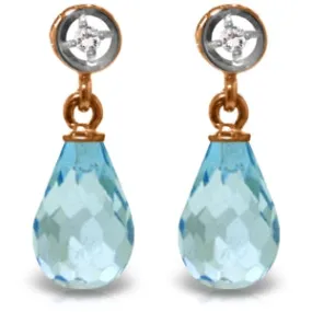 14K Solid Rose Gold Diamond & Blue Topaz Fine Earrings