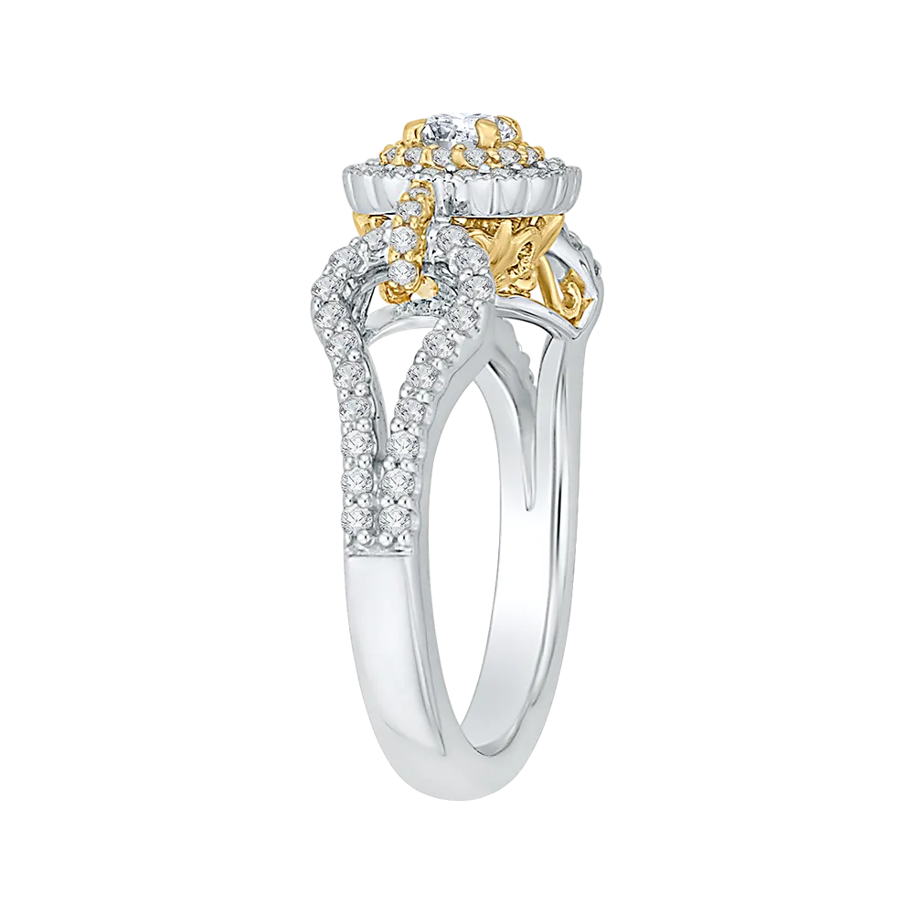 14K Two Tone Gold Round Diamond Double Halo Engagement Ring