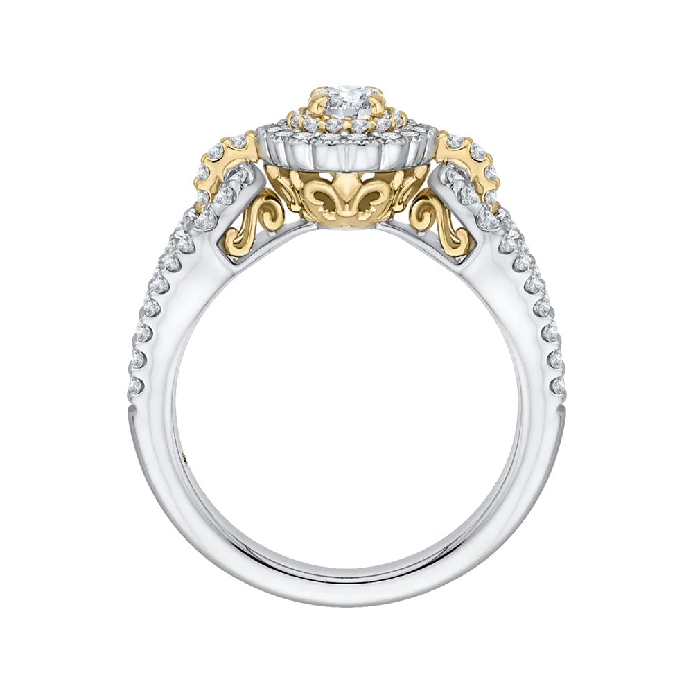 14K Two Tone Gold Round Diamond Double Halo Engagement Ring