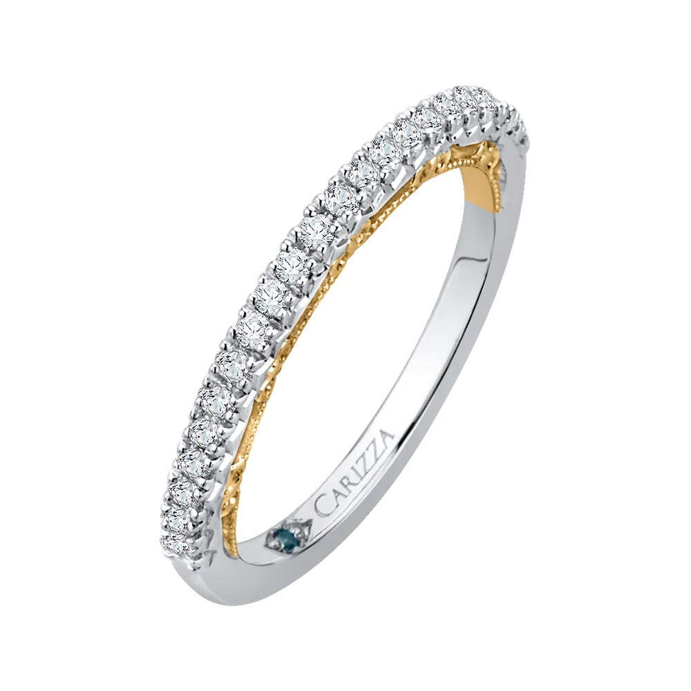 14K Two Tone Gold Round Diamond Half Eternity Wedding Band