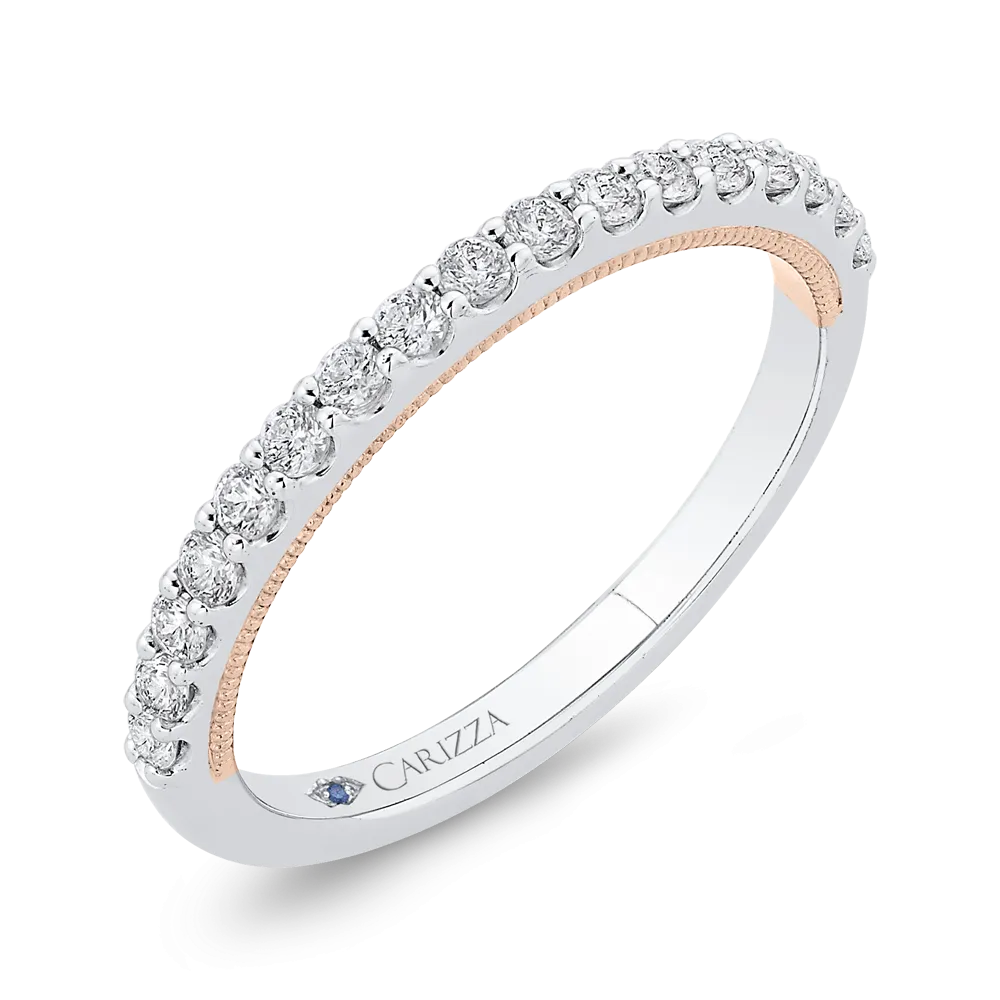 14K Two Tone Gold Round Diamond Half Eternity Wedding Band